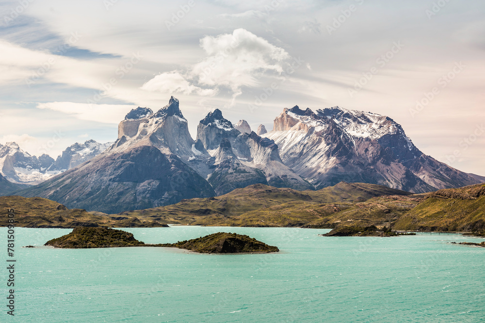 Turquoise lake and Cuernos del Paine, Torres del Paine National Park, Chile