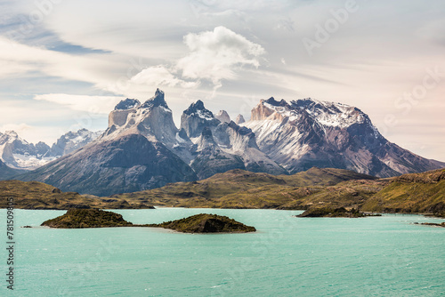 Turquoise lake and Cuernos del Paine, Torres del Paine National Park, Chile