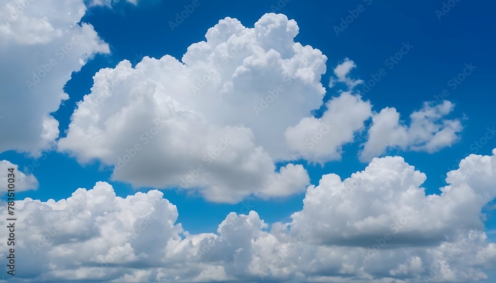 Vast blue sky filled with white clouds, ranging from large cumulus clouds to smaller puffs, bright sky - obrazy, fototapety, plakaty 
