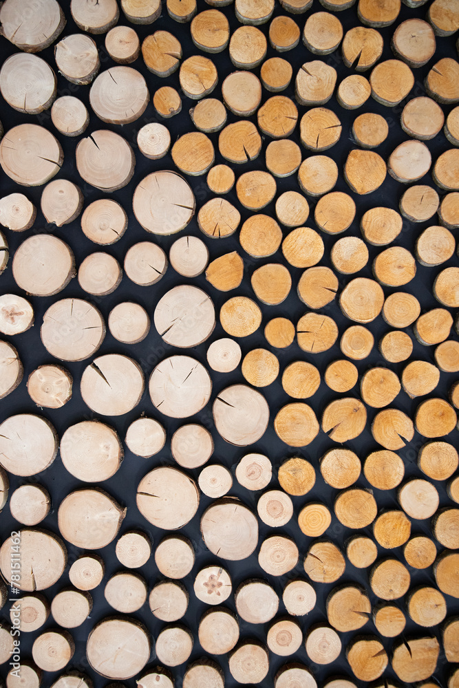 Round cuttings of tree trunks background . Soft focus Round cuttings of tree trunks background . Soft focus