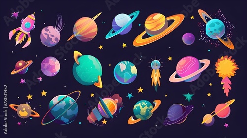 Space funny cosmos objects vector illustartions set.  photo