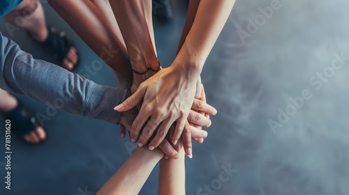 Stack of hands. Unity and teamwork concept. photo