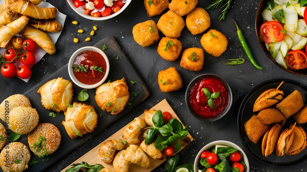 Tasty various finger food with fresh ingredients for party Tasty various finger food with fresh ingredients for party