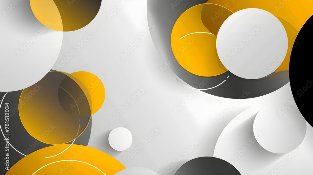 Tech geometric background with abstract golden and grey circles. Vector banner design - obrazy, fototapety, plakaty 