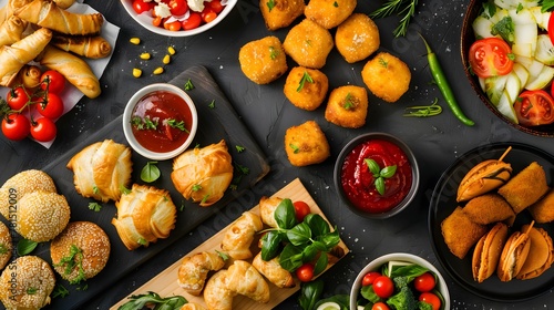 Tasty various finger food with fresh ingredients for party