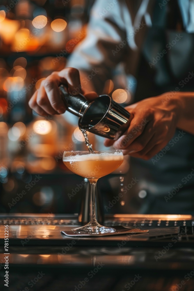 Bartender Pouring Drink Into Glass