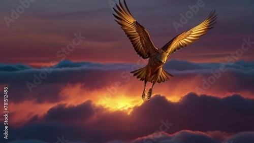 eagle at sunset in the clouds