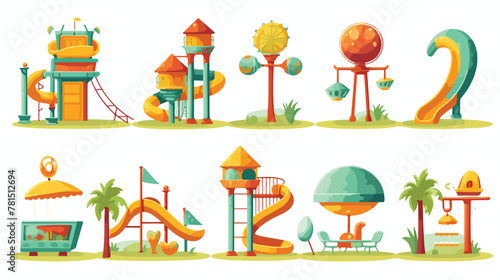 Kid playground park equipment. Cartoon vector illus