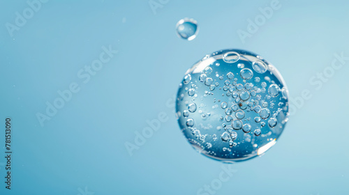 Ultra-Sharp Bubble Drop Macro Photography on Solid Blue Background - High Details and Professional Lighting for Hyper-Realistic Images