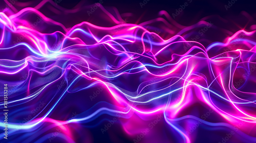 Electric Illumination: 3D Vector Shapes with LED Straight Lines on Black and Purple Background
