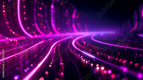 Electric Dreams: Futuristic Vector Art with 3D Dimensions and LED Straight Lines on Black and Purple Background