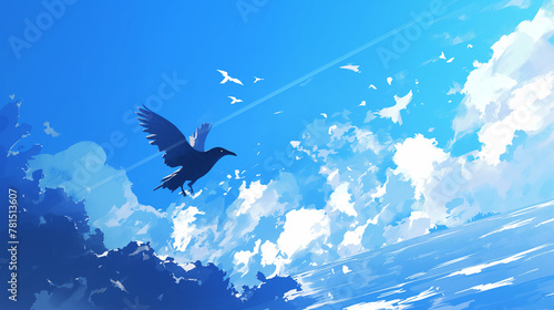 Corvo voando no céu azul - Ilustração photo