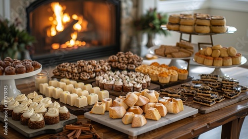 Dessert-filled Table by Fireplace