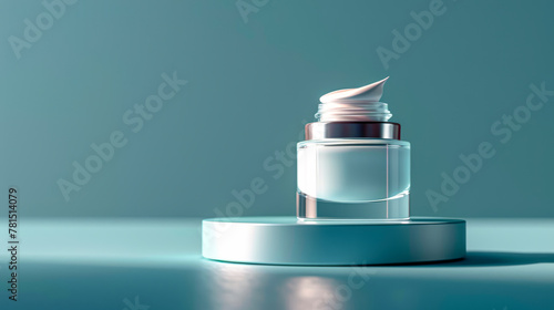 High-resolution product photography of white cream in clear cosmetic bottle on simple background photo