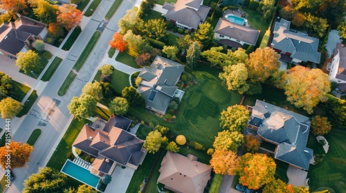 Aerial View of Residential Neighborhood With Abundant Trees