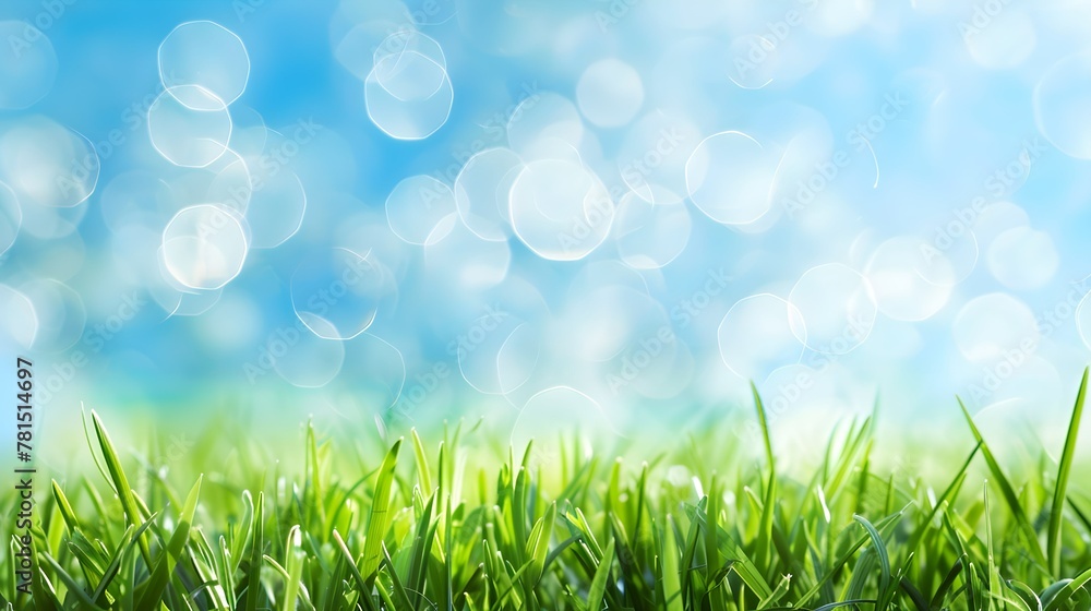 World environment day concept: green grass and blue sky abstract background with bokeh World environment day concept: green grass and blue sky abstract background with bokeh