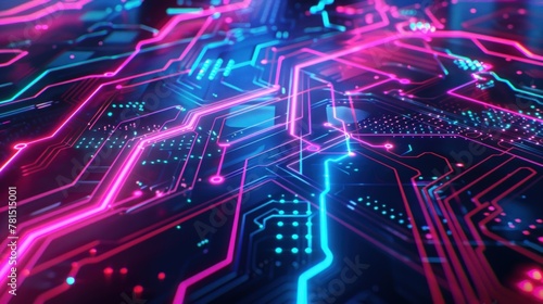 Abstract background with glowing neon lines and circuit. Generate AI image