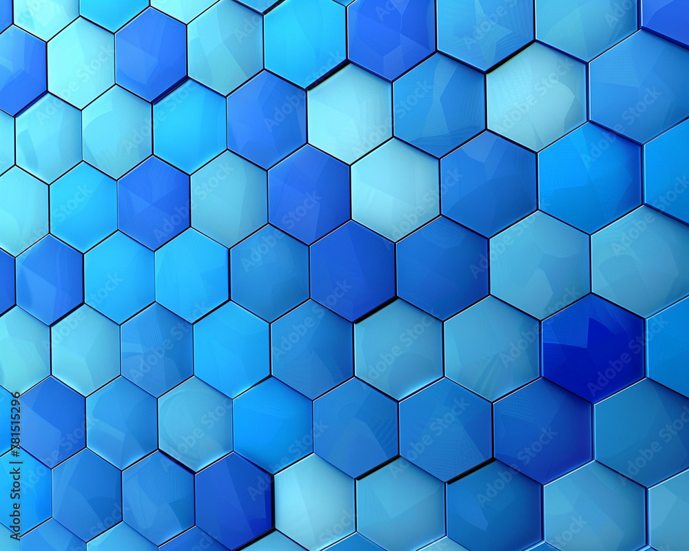 A geometric pattern of hexagons in various shades of blue, merging into a hypnotic illusion, abstract , background A geometric pattern of hexagons in various shades of blue, merging into a hypnotic illusion, abstract , background