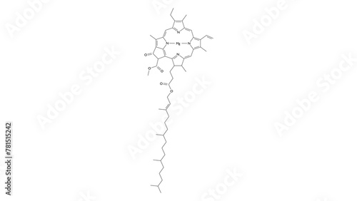 Tableau sur toile chlorophyll a molecule, structural chemical formula, ball-and-stick model, isola