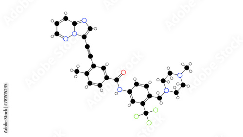 ponatinib molecule, structural chemical formula, ball-and-stick model, isolated image antineoplastic agents photo