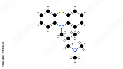 alimemazine molecule, structural chemical formula, ball-and-stick model, isolated image h1 receptor antagonist photo