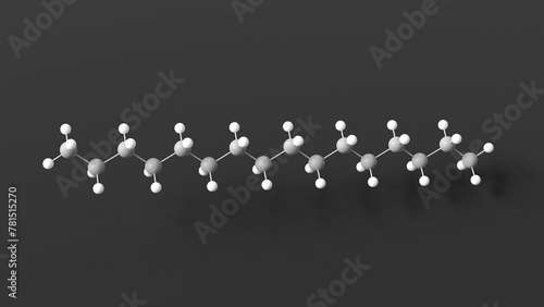 hexadecane molecular structure  alkane hydrocarbon  ball and stick 3d model  structural chemical formula with colored atoms
