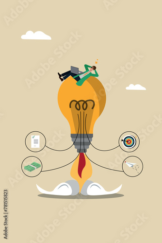 Brainstorming for new idea, Find the best kpi for system, business growth and development, innovation to get solution or creativity, Lamp of ideas preparing to reach the goal