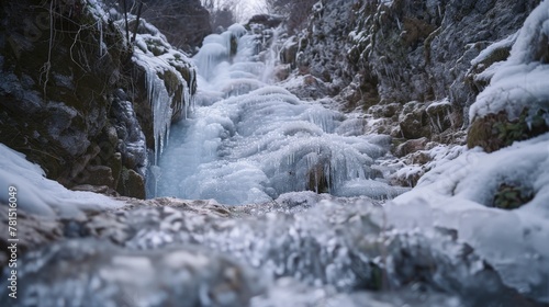 Frozen waterfall with ice