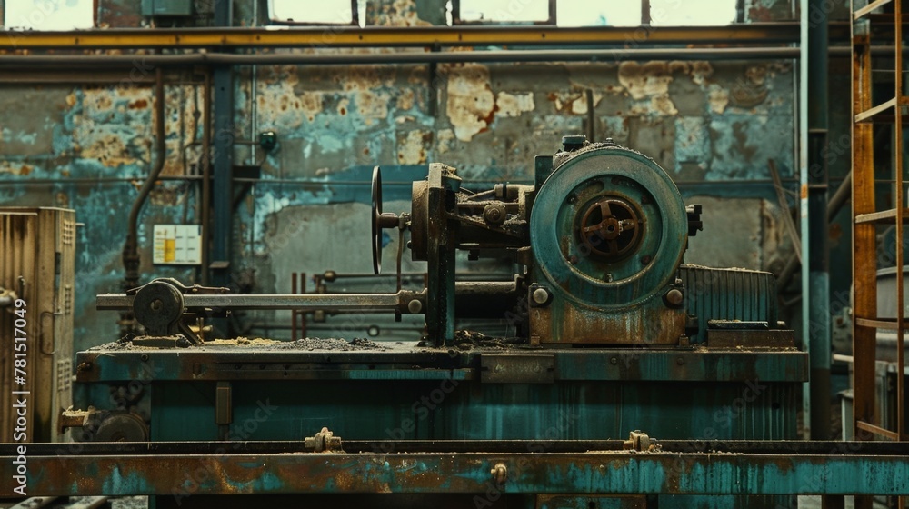 Abandoned rusty machine in factory