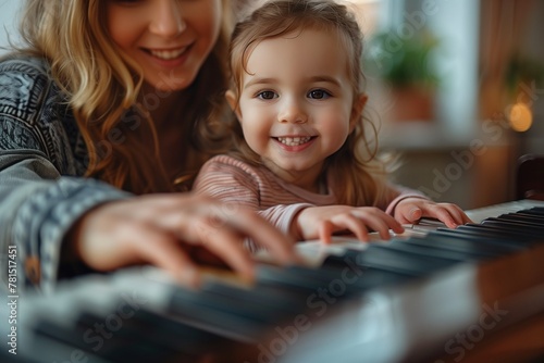 Cute child practicing piano