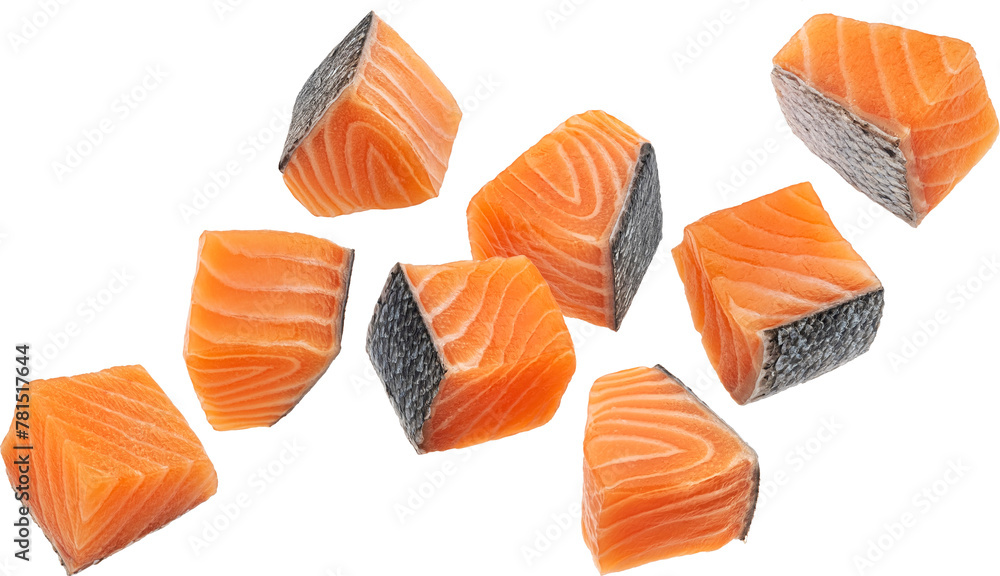 Salmon fillet cubes isolated Salmon fillet cubes isolated