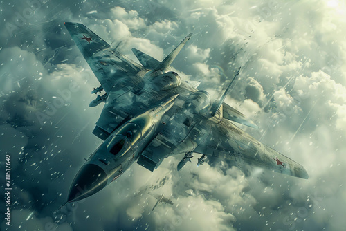 Dynamic Warplane Soaring Through Stormy Skies