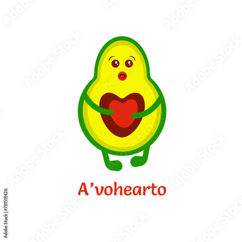 Avocado has a heart astonishment vector cute drawing cartoon