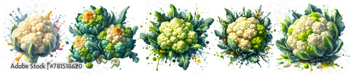 a cauliflower with splash isolated png watercolor hand drawn photo
