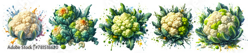 a cauliflower with splash isolated png watercolor hand drawn