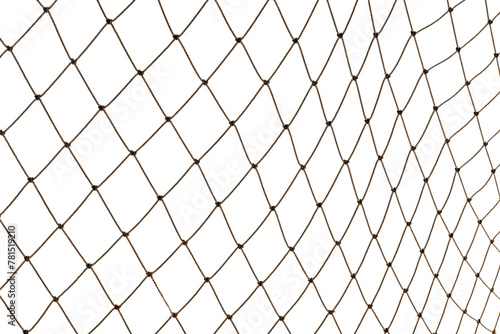 Football or tennis net. torn Rope mesh on a white background close-up