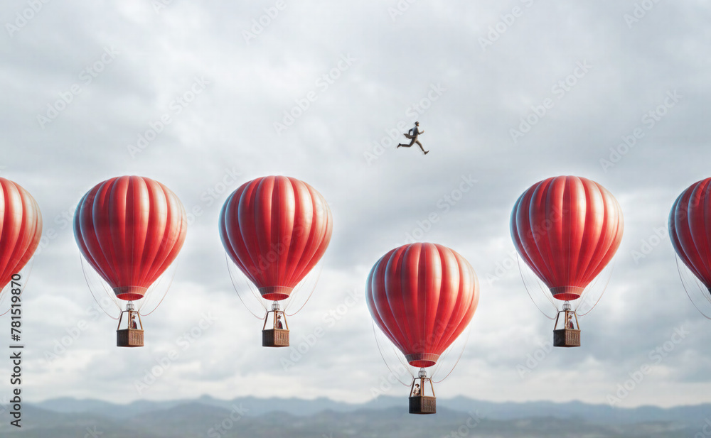 Fototapeta premium Business management success leadership concept. The concept of overcoming obstacles quickly