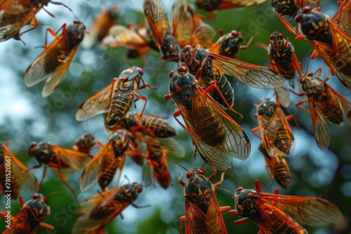 Cicadas Invasion, a Huge Number of Cicadas in City, Clouds of Insects, Locusts Invasion photo