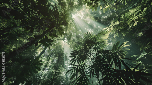 sunlight approaching the ground of dense amazon forest