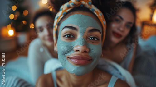 a group of friends engaged in a DIY beauty mask-making session, using natural ingredients and enjoying a fun and relaxing spa day at home.  © kian