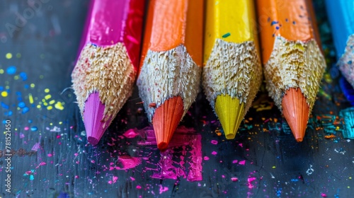 Colored pencils lined up with a crayon photo