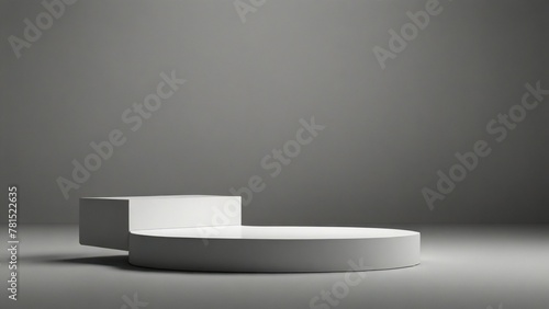 Modern minimalist product podium display on a grey background. Podium platform product presentation