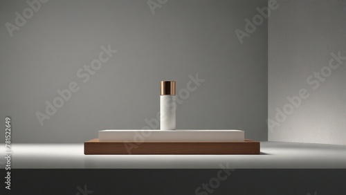 Modern minimalist product podium display on a grey  background. Podium platform product presentation