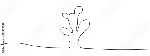 Cactus in pot as one line drawing banner. Continuous hand drawn minimalist minimalism design isolated on white background vector illustration. 11:11