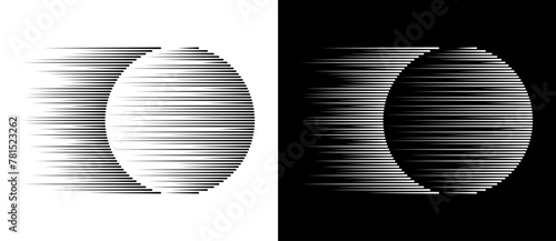 Dynamic parallel lines in circle. Abstract art geometric background for logo or icon. Black shape on a white background and the same white shape on the black side. © Mykola Mazuryk