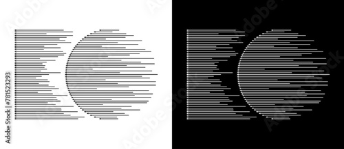 Dynamic parallel arrows in circle. Abstract art geometric background for logo or icon. Black shape on a white background and the same white shape on the black side.