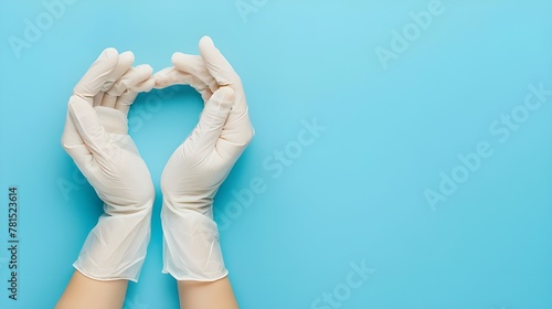 The heart symbol is made from the hands of A Cardiologist In Blue Medical Protective Gloves. Taking Care Of Heart Health ai Generated 