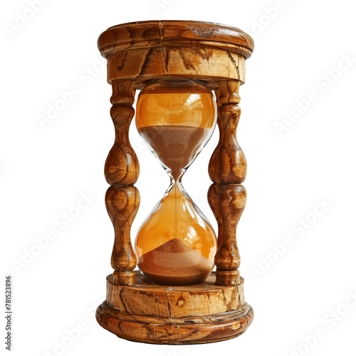 Vintage wooden hourglass on a transparent background