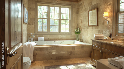Elegant Bathroom Interior with Natural Light and Luxurious Tub