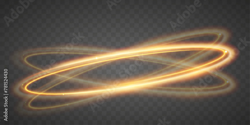 Light wave of shiny gold lines.Gold color glowing design element.Wavy bright stripes.
